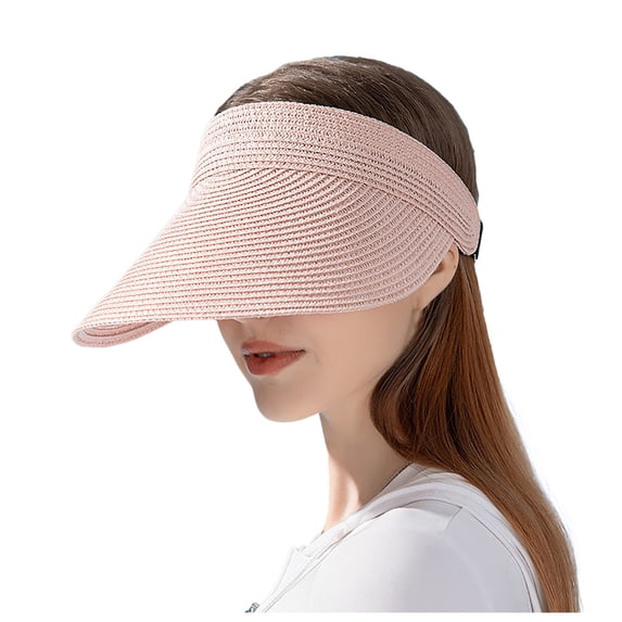 Yuanlong Womens Visor Sun Hat Wide Brim Ponytail Straw Hat Foldable Breathable Adjustable Outdoor Summer Holiday Travel Cap