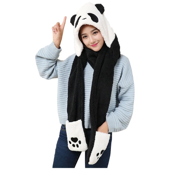 Yuanlong Womens Winter Hat 3 In 1 Panda Ear Plush Fleece Hat Scarf Glove Set Warm Cozy Windproof Sweet Casual Stylish Headwear