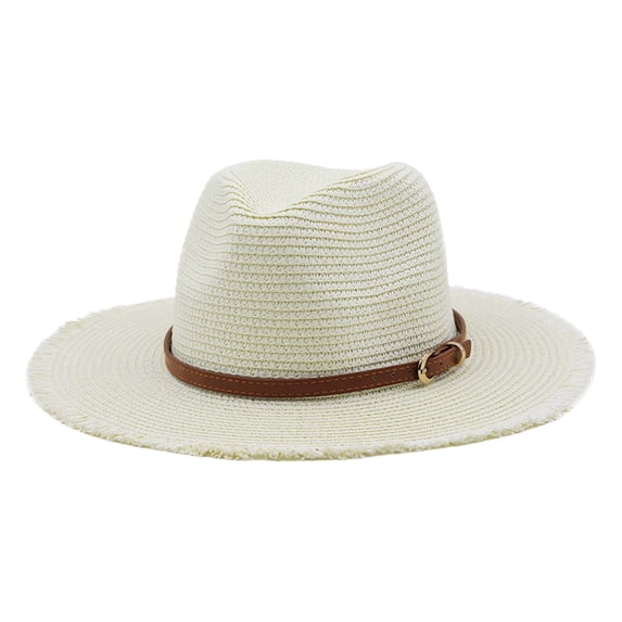 Yuanlong Womens Woven Straw Hats Leather Buckle Band Fedora Hat Spring Summer Breathable Beach Holiday Casual Lady Sun Cap