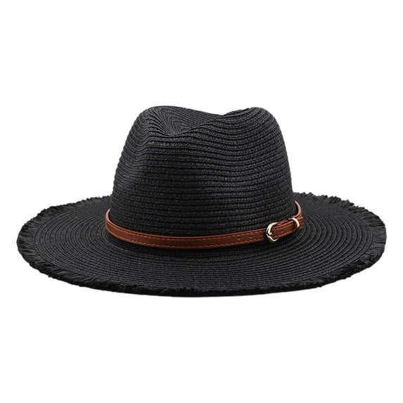 Yuanlong Womens Woven Straw Hats Leather Buckle Band Fedora Hat Spring Summer Breathable Beach Holiday Casual Lady Sun Cap