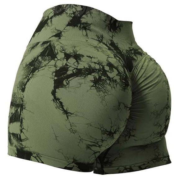 Yuanlong Womens Yoga Shorts High Waisted Seamless Tie Dye Peach Lift Shorts Gym Workouts Activewear Sports Tights Pants