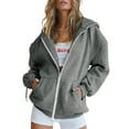 thumbnail image 1 of Yuanlong Womens Zip-Up Hoodies Long Sleeve Adjustable Hood Coat With Pockets Autumn Winter Sport Plain Sweatshirts Tops, 1 of 8