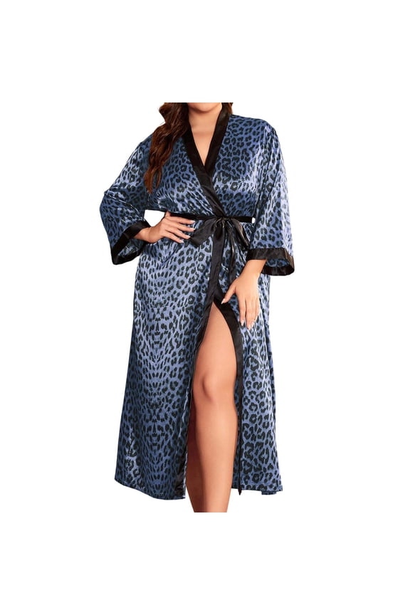 WomensSatin Robe Nightgown Plus Leopard Print Sleep Dress Fashion Nightwear For Valentine'S Day & Daily Home Wear