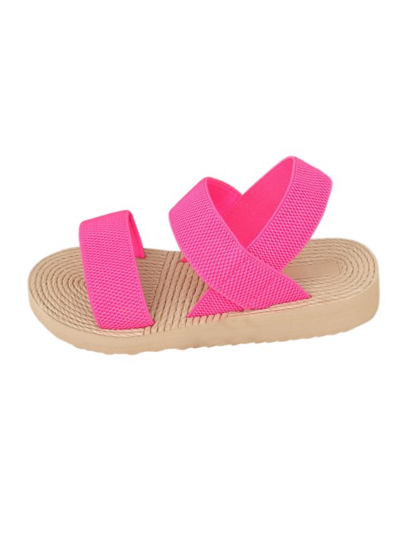 Womens Sandals Two Strap Imitation Hemp Sole Flat Wedge Slide Sandals Stylish Poolside Vacation Street Walking Shoes