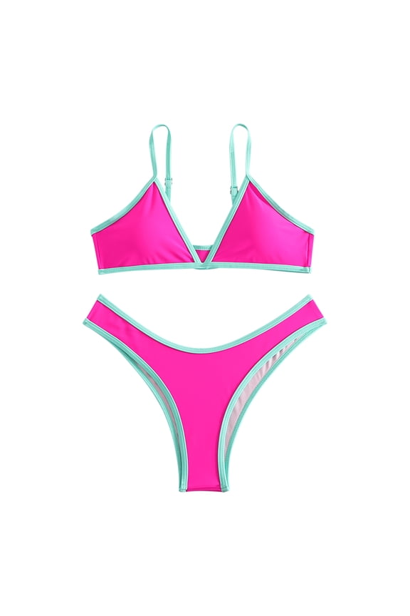 2 Piece Bikini for Women,Deep V Neck Popular Swimsuit Triangle Summer Beach Swim Bathing Suits,Hot Pink,S