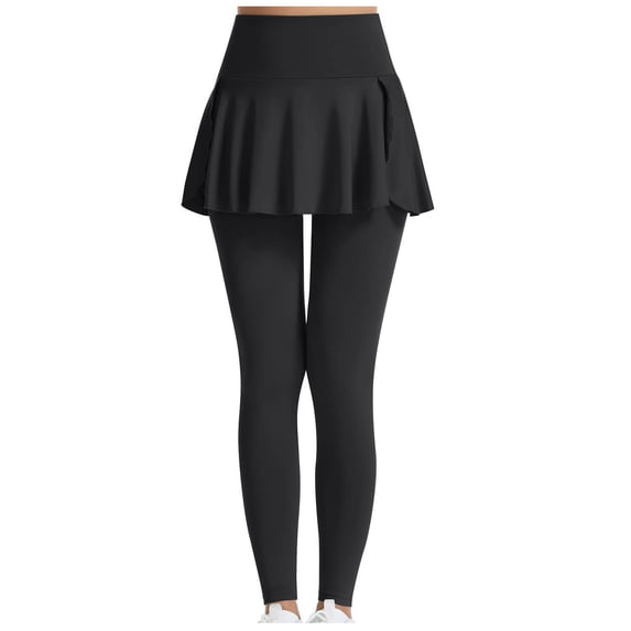 Yuanlook 2-in-1 Skirted Leggings for Women High Waist Stretchy Yoga & Workout Pants Size S-XL