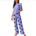 thumbnail image 1 of Yuanlook 2Pcs Loungewear Set for Women, Round Neck Sleeveless Ruffle Top & Heart Pattern Long Pants Night Wear, 1 of 4