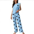 thumbnail image 1 of Yuanlook 2Pcs Loungewear Set for Women, Round Neck Sleeveless Ruffle Top & Heart Pattern Long Pants Night Wear, 1 of 4