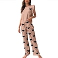 thumbnail image 1 of Yuanlook 2Pcs Loungewear Set for Women, Round Neck Sleeveless Ruffle Top & Heart Pattern Long Pants Night Wear, 1 of 4