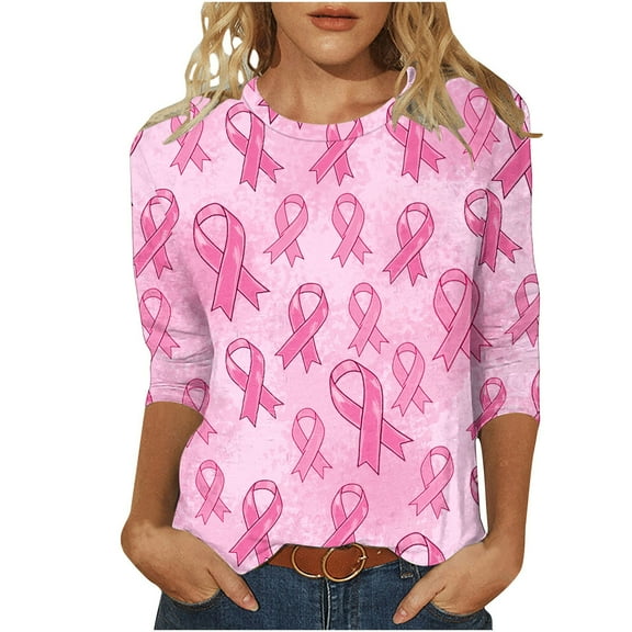 Yuanlook 3/4 Length Sleeve Tops for Women,Crew Neck Tunic Tops Business Casual Blouses Women's Tees Shirt - Pink - XL