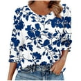 thumbnail image 1 of Yuanlook 3/4 Length Sleeve Womens Tops Summer Fashion Trendy Boat Crew Neck Smocked Work Dressy Casual T Shirt Blouses - Blue - L, 1 of 7