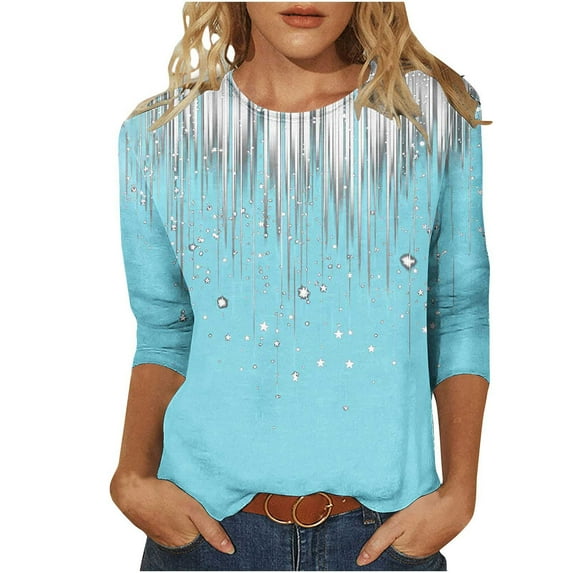 Yuanlook 3/4 Sleeve Shirts for Women Business Casual Tops Fall Fashion Clothes Plus Size Outfits - Sky Blue - S