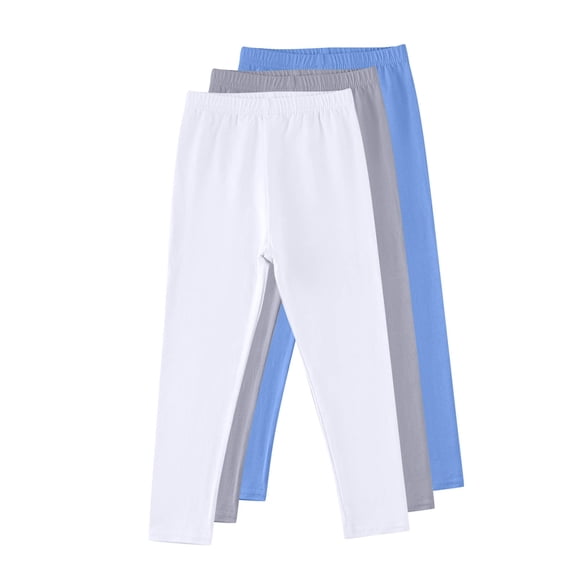 Yuanlook 3 Pack Girls Pants For Kids Stretchy Leggings Elastic Waist Cotton Solid Color Fall Casual Big Kids