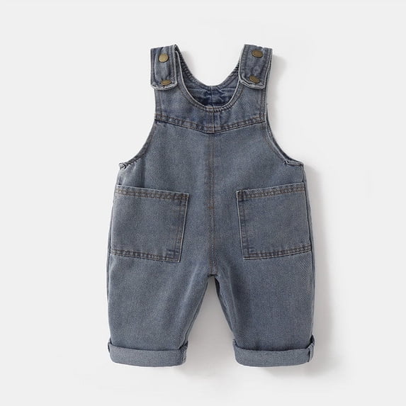 Yuanlook Baby Boys Trendy Denim Suspender Pants Vintage Look Daily Wear Pants For Kids 0M-3T