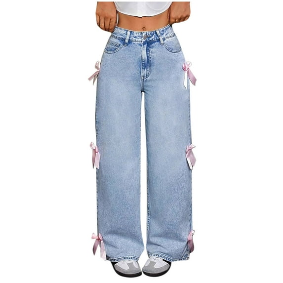 Yuanlook Baggy Jeans for Women,Wide Leg High Waisted Denim Pants Comfy Loose Straight Leg Trousers Casual Jeans