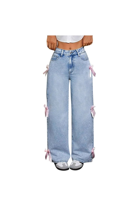 Baggy Jeans for Women,Wide Leg High Waisted Denim Pants Comfy Loose Straight Leg Trousers Casual Jeans