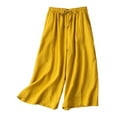 thumbnail image 1 of Yuanlook Capri Cropped Pants Loose Fit Wide Leg Casual Plus Size Elastic Waist Trousers - Yellow - XXL, 1 of 6