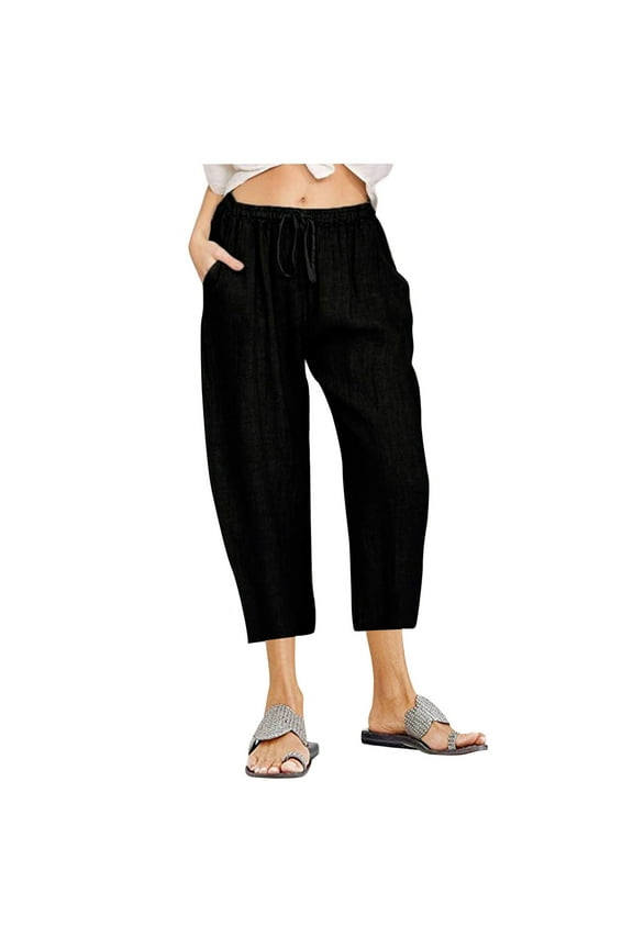 Capri Pants Casual Lantern Tapered Harem Pants Loose Fit Baggy Wide Leg Cropped Pants Trousers for Summer - Black - XXXXXL