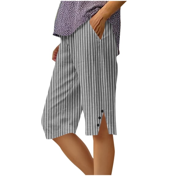 Yuanlook Capri Pants for Women,Knee Length straight leg Linen Pants Loose Casual Summer Crop Pants with Pockets - Dark Gray