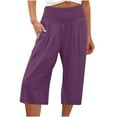 thumbnail image 1 of Yuanlook Capri Pants for Women Wide Leg High Waisted Palazzo Trousers Pull On Elastic Waist Loose Flowy Pants - Purple - XXL, 1 of 6