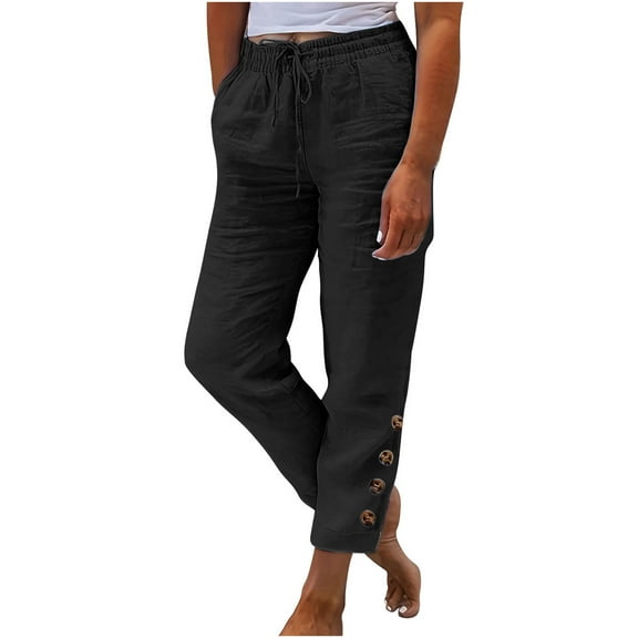 Yuanlook Casual Capris Pants for Women,Drawstring Elastic Waist Slim Fit Traped Slacks Cropped Loose Harem Trousers