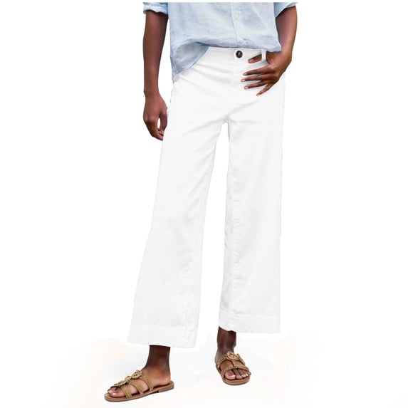 Yuanlook Casual Cropped Wide Leg Pants for Women High Waist Vacation & Weekend Wear Trousers Size S-XXL