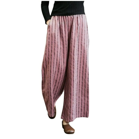 Yuanlook Casual Flowy Palazzo Pants for Women,High Waisted Pull On Wide Leg Baggy Trousers Pants - Pink - XXXL