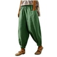 thumbnail image 1 of Yuanlook Casual Lantern Trouser for Women,Cotton Linen Baggy Pants with Elastic Waist Relax Fit Athletic Pants - Green - L, 1 of 8