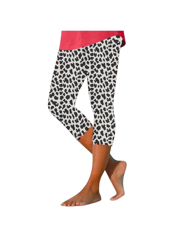 Casual Leopard Print Capri Leggings for Women, High Waist Soft Everyday Wear Trousers, S-4XL