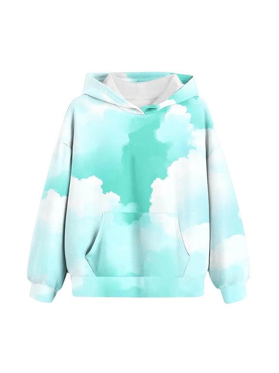 Cloud Print Hoodie Boys Girls V-Neck Long Sleeve Pullover Sweatshirt with Pocket Top For Kids