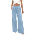 thumbnail image 1 of Yuanlook Cotton Linen Wide Leg Lounge Pants Plus Size Elastic High Waisted Work Pants with Pockets S-3XL, 1 of 9