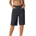thumbnail image 1 of Yuanlook Dress Shorts for Women,Casual Elastic High Waisted Knee Length Shorts with Pockets - Black - XL, 1 of 5