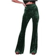 thumbnail image 1 of Yuanlook Flare Leggings for Women,Velvet High Waisted Flare Leg Palazzo Casual Comfy Long Trousers - Green - L, 1 of 7