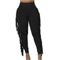 thumbnail image 1 of Yuanlook Fringe Trim High Waist Leggings Women Stretchy Statement Skinny Pants Size S-XXL, 1 of 7