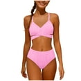 thumbnail image 1 of Yuanlook Girl's Summer Beach Ribbed 2 Piece Bikini Set Criss Cross High Waist Swimwear, 1 of 9