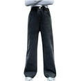 thumbnail image 1 of Yuanlook Girls Denim Pants Mid Waist Loose Fit Pockets Straight Leg Wide Leg 8-16T, 1 of 9
