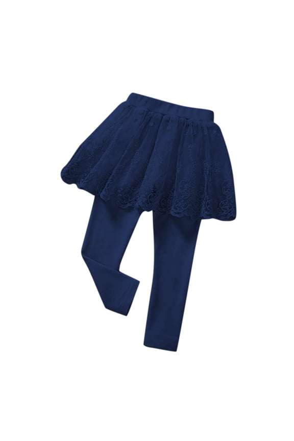 Girls Kids Casual Long Pants Tulle Skirt Leggings Solid Color Elastic Waist Dance Wear Age 2-12T
