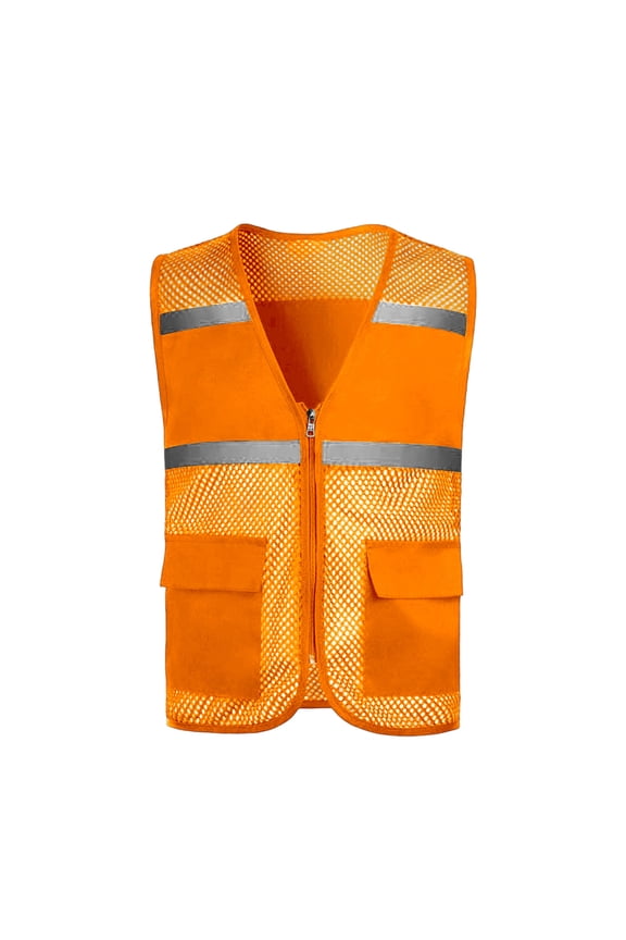 Kids Big Teen Fishing Net Breathable Reflective Work Safety With Pockets Zipper Up Coat For Kids