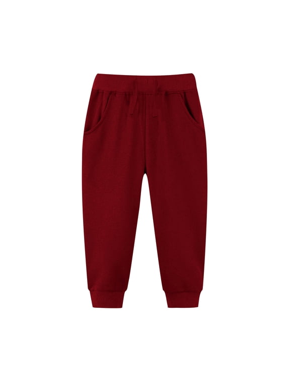 Kids Boys Girls Cuffed Pants for Children Casual Wear Elastic Waist Drawstring Sweatpants Joggers Long Pants Age 2-7T
