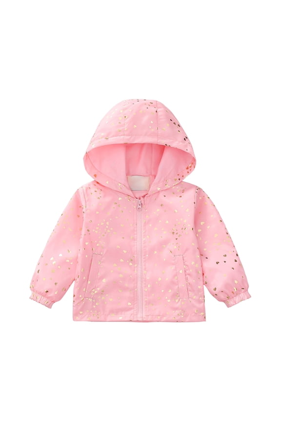 Kids Boys Girls Heart Print Zip Up Hooded Windproof Jacket With Pockets Coat For Kids