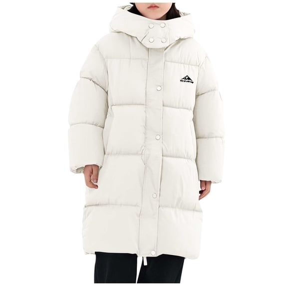 Yuanlook Kids Coat Hooded Long Sleeve Thickened Long Length Padded Jacket With Pockets Warm Coat For Kids