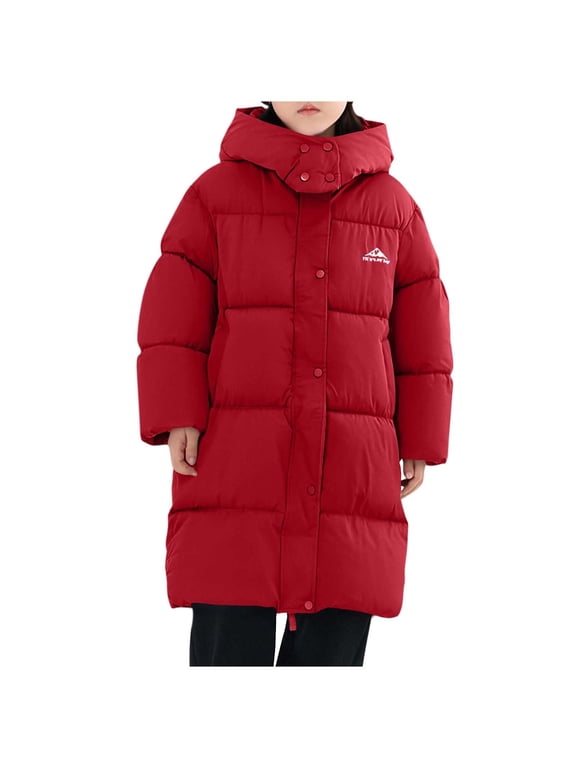 Kids Coat Hooded Long Sleeve Thickened Long Length Padded Jacket With Pockets Warm Coat For Kids