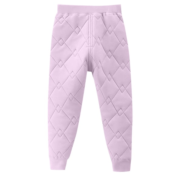 Yuanlook Boys Girls Winter Insulated Quilted Cotton Pants Diamond Grid Design Elastic Waist Cuffed Hem 2-15T