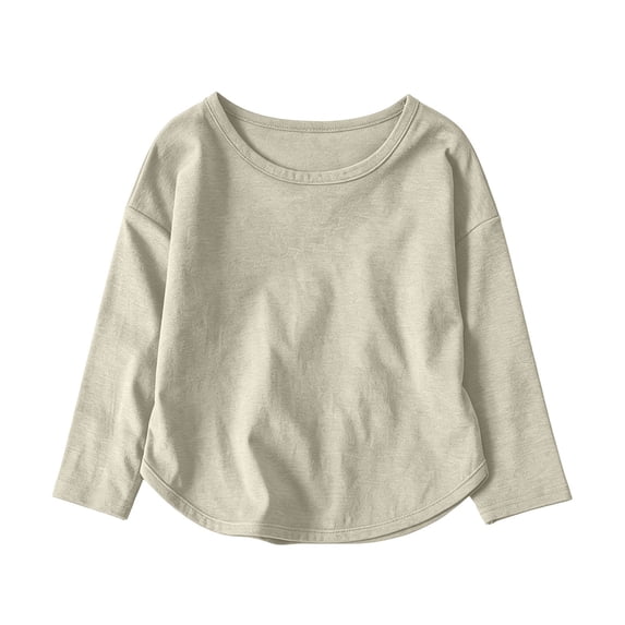 Yuanlook Kids Long Sleeve Cotton T Shirt Solid Color Crewneck Casual Basic Boys Girls Top For Kids