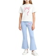 thumbnail image 1 of Yuanlook Kids Matching Outfit Set Short Sleeve Crew Neck Top Elastic Flare Pants Bow Print Casual Set for Girls, 1 of 6