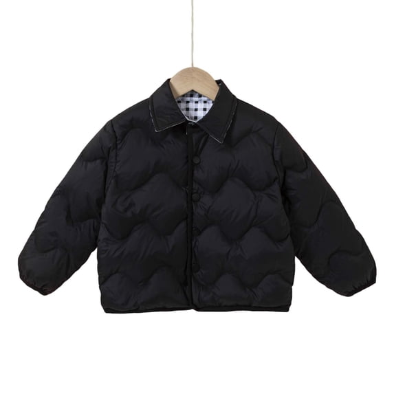 Yuanlook Kids Winter Long Collar Hooded Reversible Jacket Unisex Lightweight Cotton Warm Coat For Kids