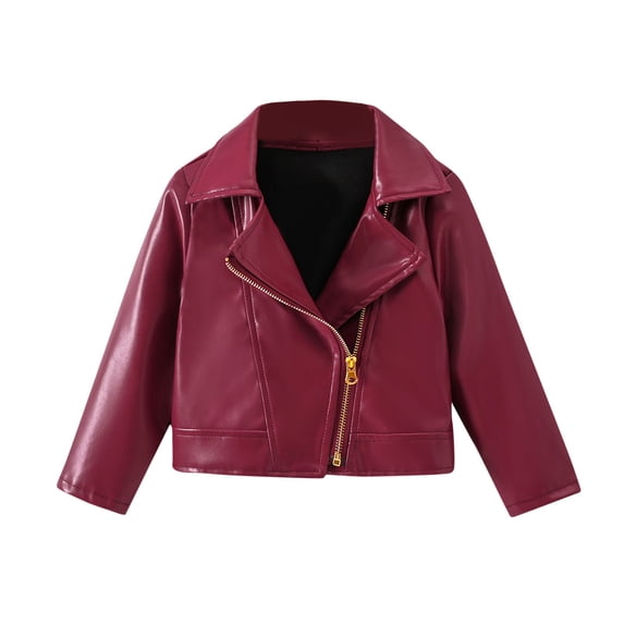 Yuanlook Leather Jacket Long Sleeve Turn Down Collar Fall Winter Boys Outwear Coat Top For Kids