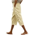 thumbnail image 1 of Yuanlook Linen Capri Pants for Women,Wide Leg Casual Loose Cropped Trousers Harem Pants with Pockets - Beige - XL, 1 of 6