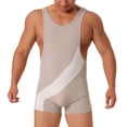 thumbnail image 1 of Yuanlook Men Swimsuit for Men,One Piece Tight Slimming Fitting Bodysuit Bathing Suit Tummy Control Swimwear for Beach Vacation Poolside - Khaki - XL, 1 of 9
