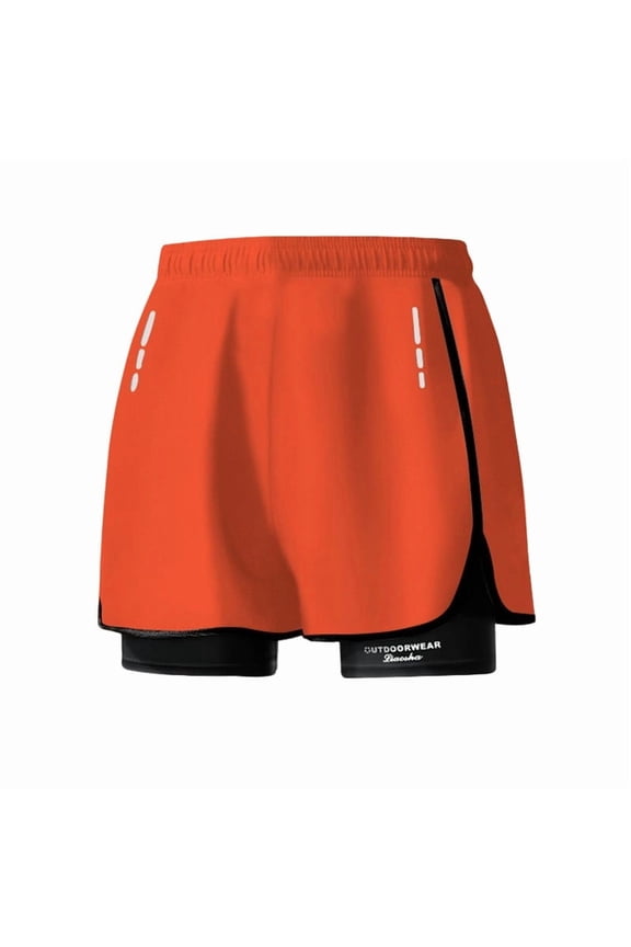 Men's Athletic 2 in 1 Workout Shorts Drawstring Waist Side Split Reflective Stripe Running Shorts